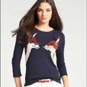 Ann Taylor Fox Sweater 3/4 Sleeves Size Extra Small Navy XS